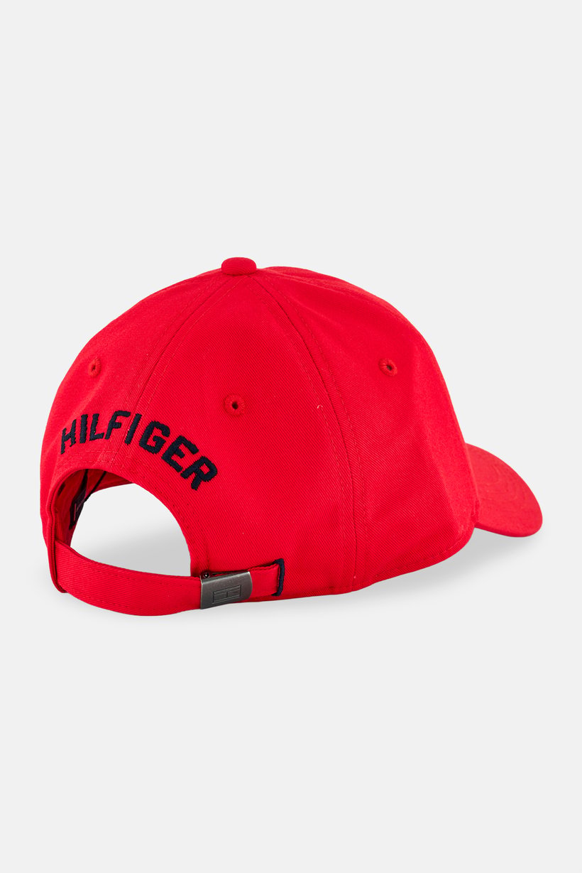 Men Embroidered Logo Adjustable Buckle Closure Cap, Red